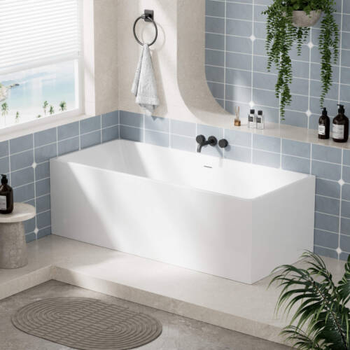 bathroom with cube freestanding bath white 160cm