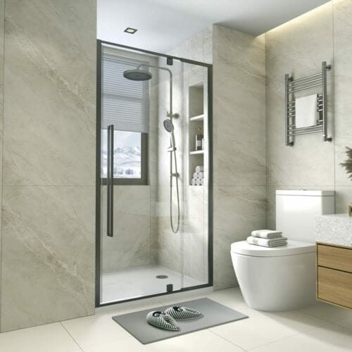 Alpine Pivot Door Matte Black shower screen