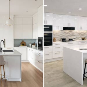 Laminate vs 2PAC Kitchen cabinet comparison split screen
