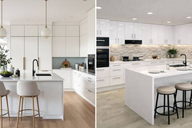 Laminate vs 2PAC Kitchen cabinet comparison split screen