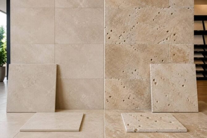 Travertine look tiles compared with natural travertine for Perth homes
