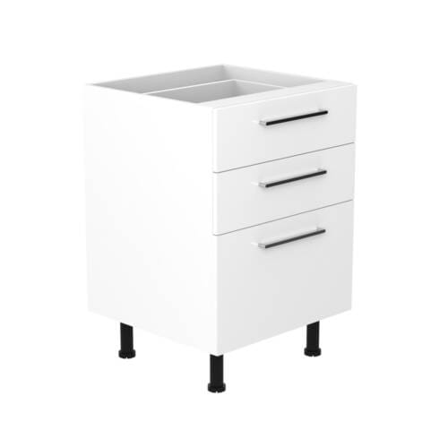 60cm 3 Drawer Base Cabinet with Sky Chrome Handle (Side View)