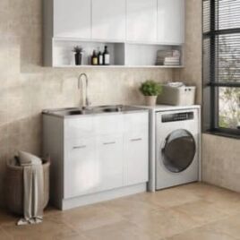 double bowl laundry sink and cabinet 90 ltr