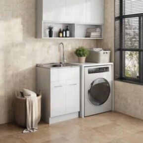 45 litre alpine laundry sink and cabinet in a laundry