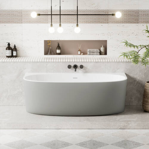 white and grey freestanding back to the wall 150cm bath