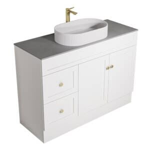 vanity unit wth cement grey sintered stone vanity top