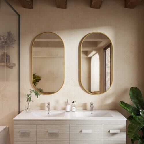 Como brushed gold oval shape mirror
