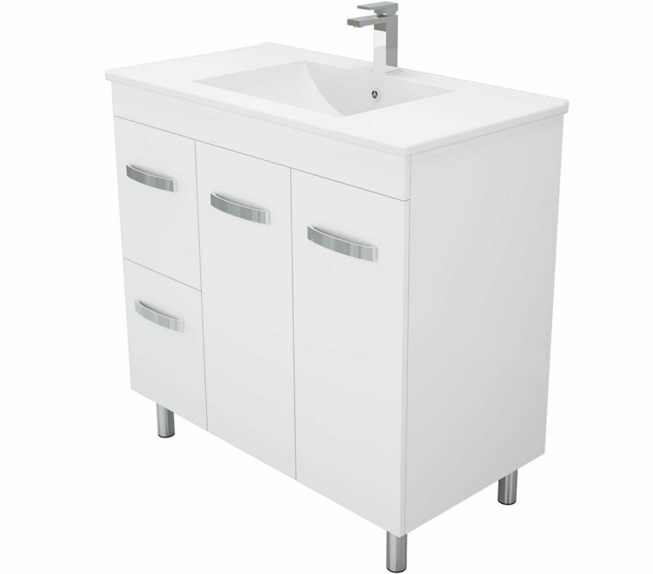 Cheap or Cheapest 90cm vanity in Perth Universal 90cm vanity cabinet is white gloss finish with white ceramic top