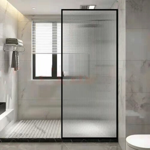 Fluted Glass Shower Panel Black Stainless Steel