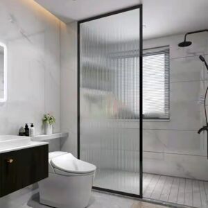 black-frame-fluted-glass-panel-bathroom black frame fluted glass panel bathroom