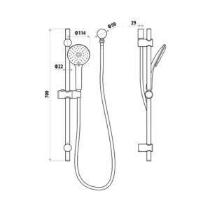 Loui Hand Shower On Rail Chrome Specs