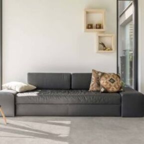 modern living room with Essential Stone Grey Matte Tiles