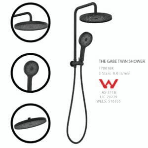 Gabe Shower Head – Matte Black Gabe Twin Shower Matte Black - Features