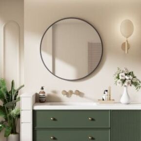 Brooklyn Round Mirror Matte Black Brooklyn Matte Black Mirror in Modern Bathroom