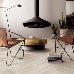 Pinewood White Wood-Look Tile Installation in Modern Home