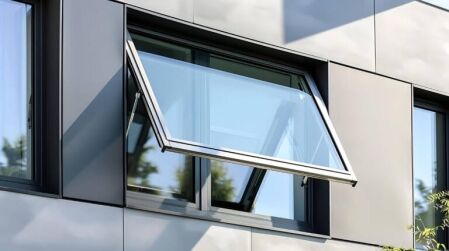 Modern aluminium awning window open on a contemporary home façade – sleek and functional design for Australian climates