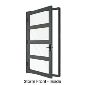 Single Front Entry Door with Three Horizontal Midrails Storm Front Inside
