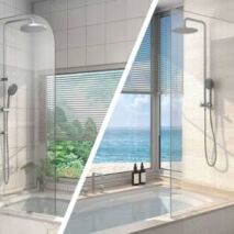Shower screens for baths — fixed panel vs pivot door comparison to help choose the right option