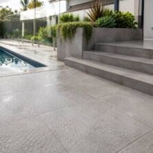 Non-slip outdoor tiles used across a Perth patio, pool area and steps