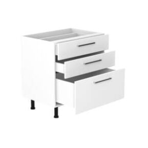 80cm 3 Drawer Base Cabinet with Sky Chrome Handel (Drawers Open)