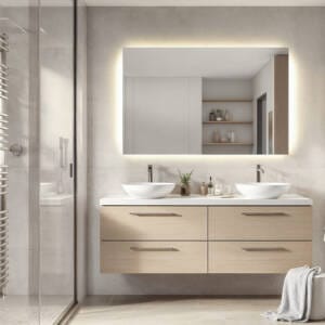 trendy Rectangular Bathroom Mirror in modern bathroom setting