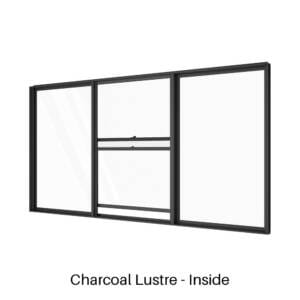 Single Double Hung with two Fixed Lites Charcoal Lustre Inside