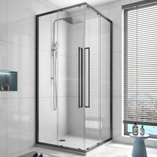 Alpine Square Corner Entry Matte Black Alpine Square Corner Entry Sliding Shower Screen Matte Black