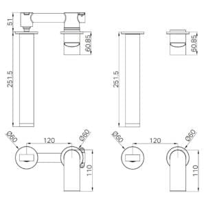 Bianca Wall Basin-Bath Mixer Separate Back Plate 230mm