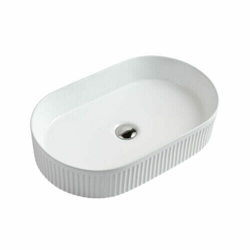 Oval Fluted Vessel Basin White Oval Fluted Vessel White