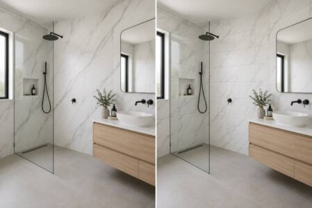 Wet wall panels compared with bathroom tiles in modern Perth bathrooms