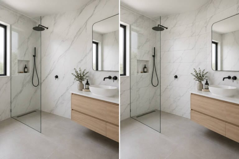 Wet wall panels compared with bathroom tiles in modern Perth bathrooms