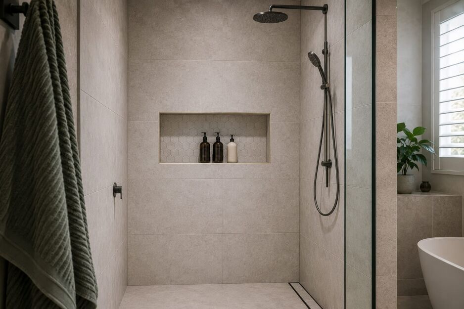 Correctly sized shower niche placed at a practical height in a Perth bathroom