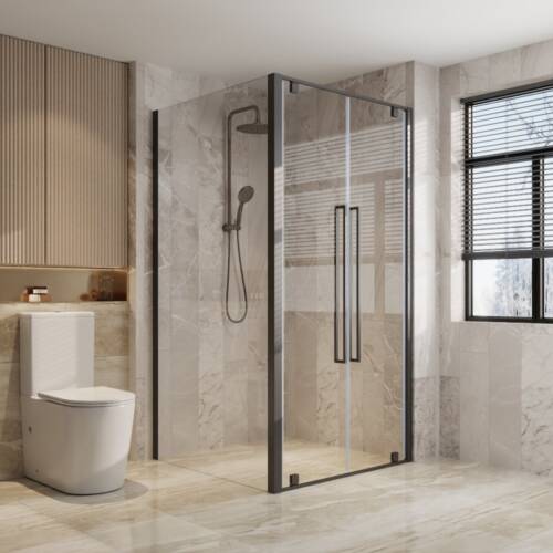 Alpine Double Pivoting Door & Return Matte Black