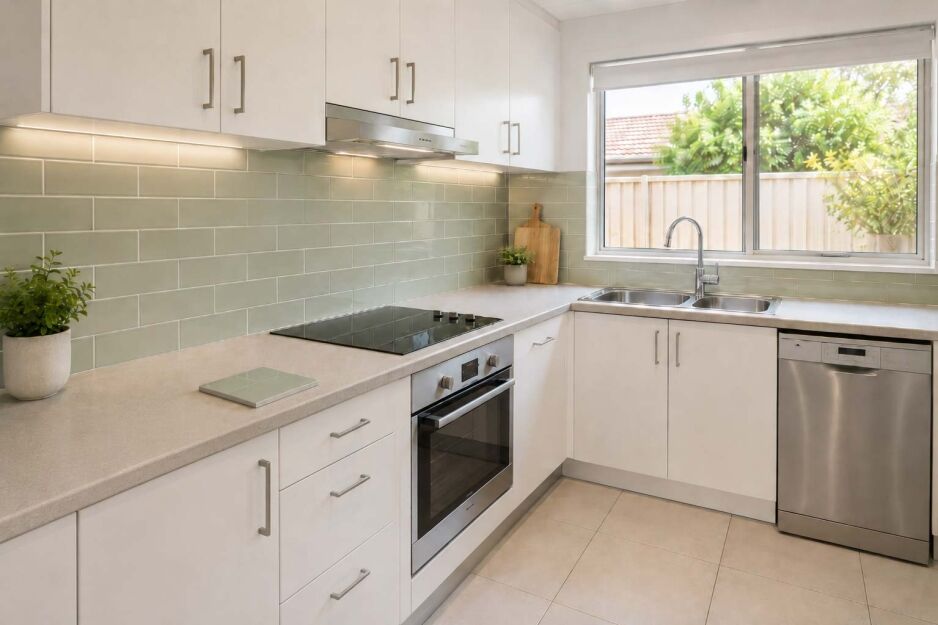 Kitchen renovation on a budget in Perth with updated splashback sink tap and benchtop