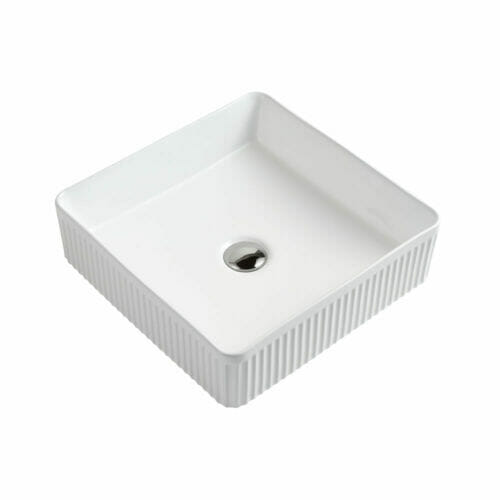 Square Fluted Vessel Basin White Square Fluted Vessel White