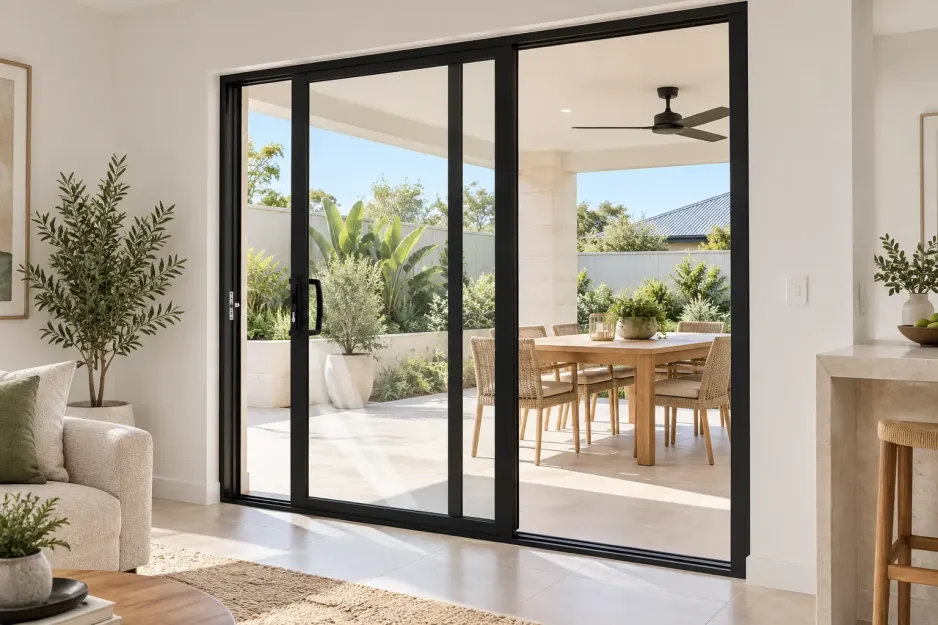 Jason Windows sliding doors opening onto a Perth alfresco area