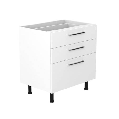 80cm 3 Drawer Base Cabinet 80cm 3 Drawer Base Cabinet with Sky Chrome Handel (Side View)