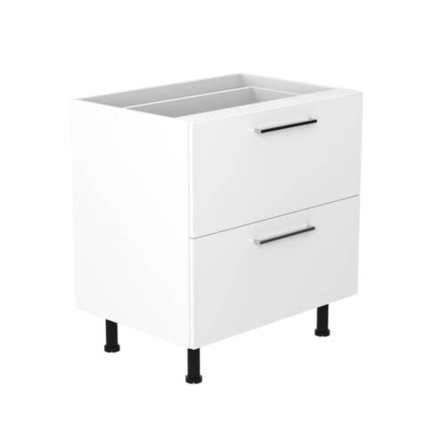 80cm 2 Drawer Base Cabinet with Sky Chrome Handel (Side View)