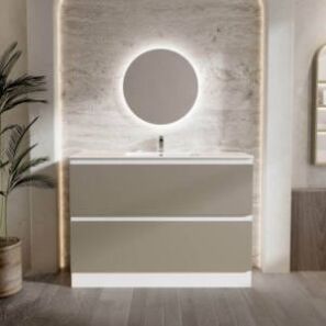 moonstone mist two drawer vanity unit in bathroom setting