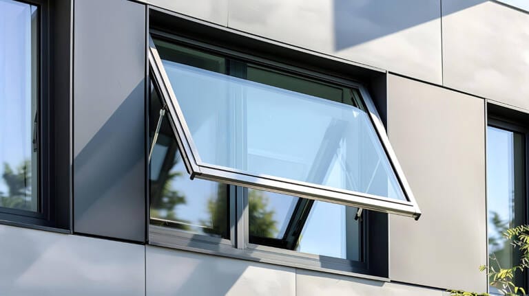 Modern aluminium awning window open on a contemporary home façade – sleek and functional design for Australian climates