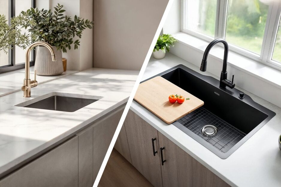 undermount sinks vs drop-in sinks side-by-side image