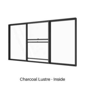 Single Double Hung with two Fixed Lites Charcoal Lustre Inside