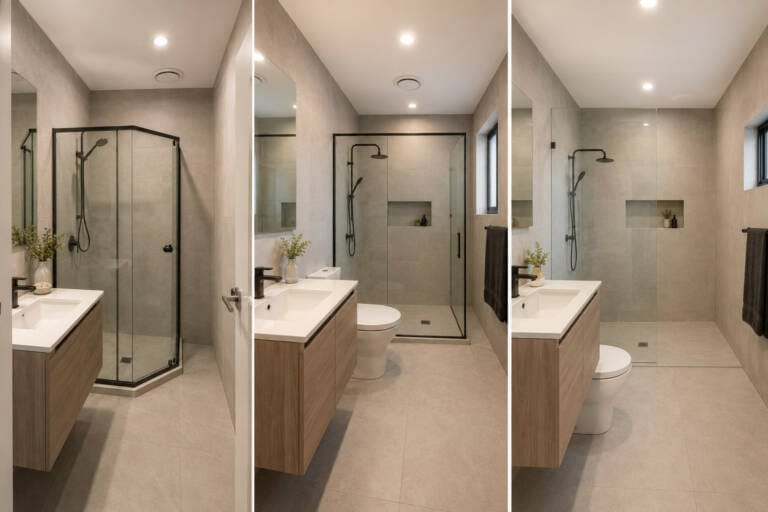 Common Australian shower sizes compared in modern bathroom layouts