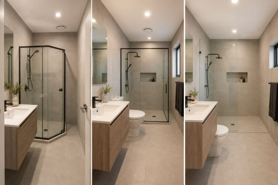 Common Australian shower sizes compared in modern bathroom layouts