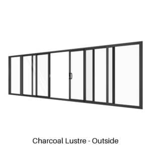 Six Panel Stacking Door Opens Centre Charcoal Lustre Outside Six Panel Stacking Door Opens Centre Charcoal Lustre Outside