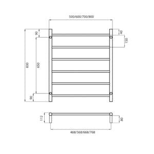 LTR01-tech Brushed Nickel Round Ladder Towel Rail Specs