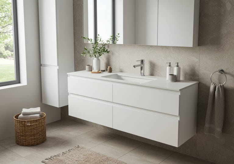Best Bathroom Vanities with Sinks – Modern Floating White Vanity with Integrated Sink and Soft-Close Drawers for Stylish Storage