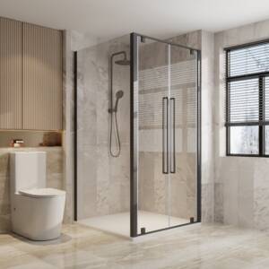 Alpine Double Pivoting Door & Return Matte Black with base