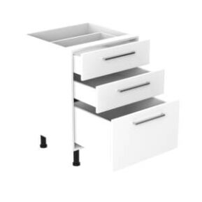 60cm-3-drawer-base-cabinet-sky-chrome-Handle-open 60cm 3 Drawer Base Cabinet with Sky Chrome Handle (Drawers Open)