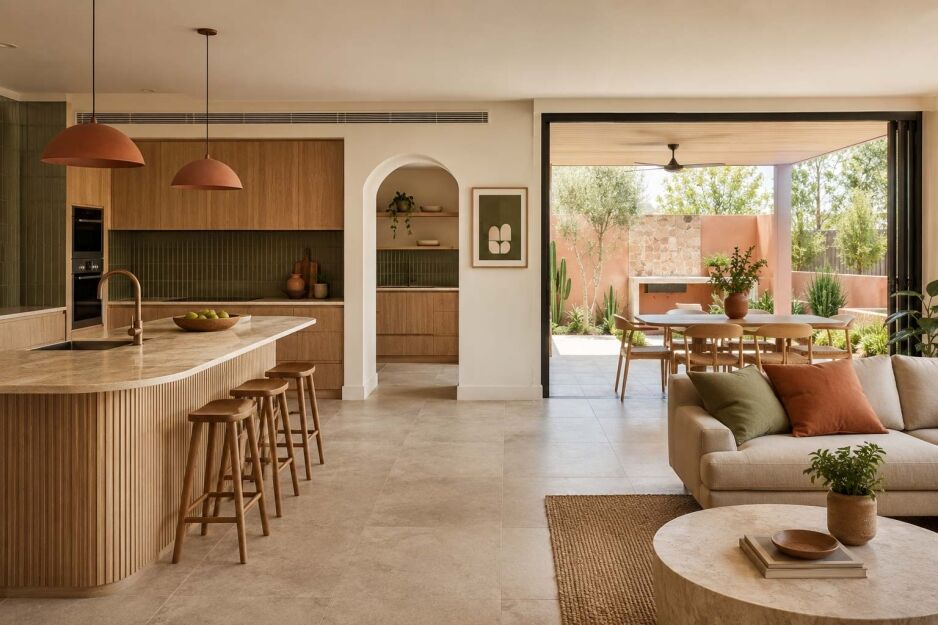 Warm Perth home renovation with earthy colours, natural materials and indoor-outdoor living